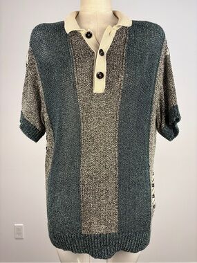 Zara S/S 2020 Collection 07 Tapestry Knit Polo Sweater - Gray/Black Textured M